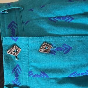 VnTG 90s Western Skirt~ Column Style, Teal Print 100% Cotton, Conchos, Long, XS